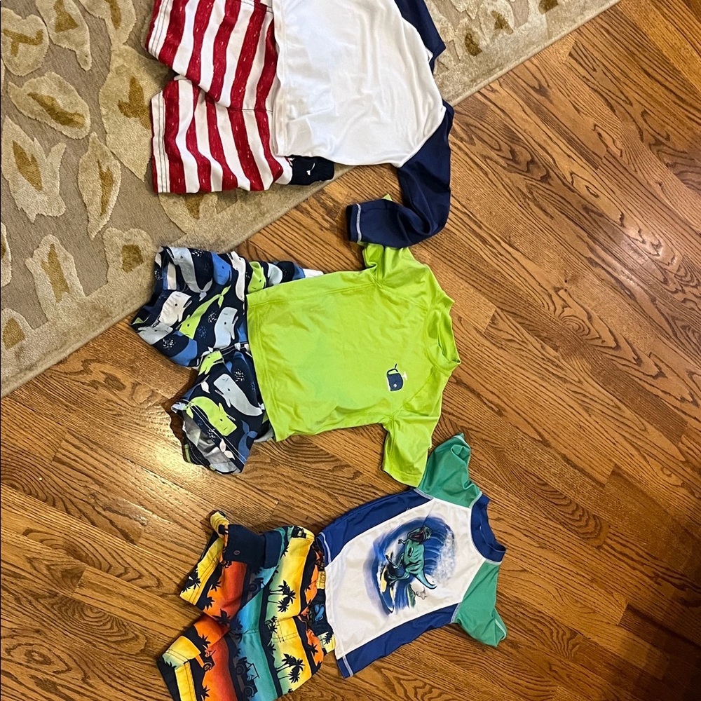 Kids Lime Green Rash Guard & Whale Swim Shorts Set three